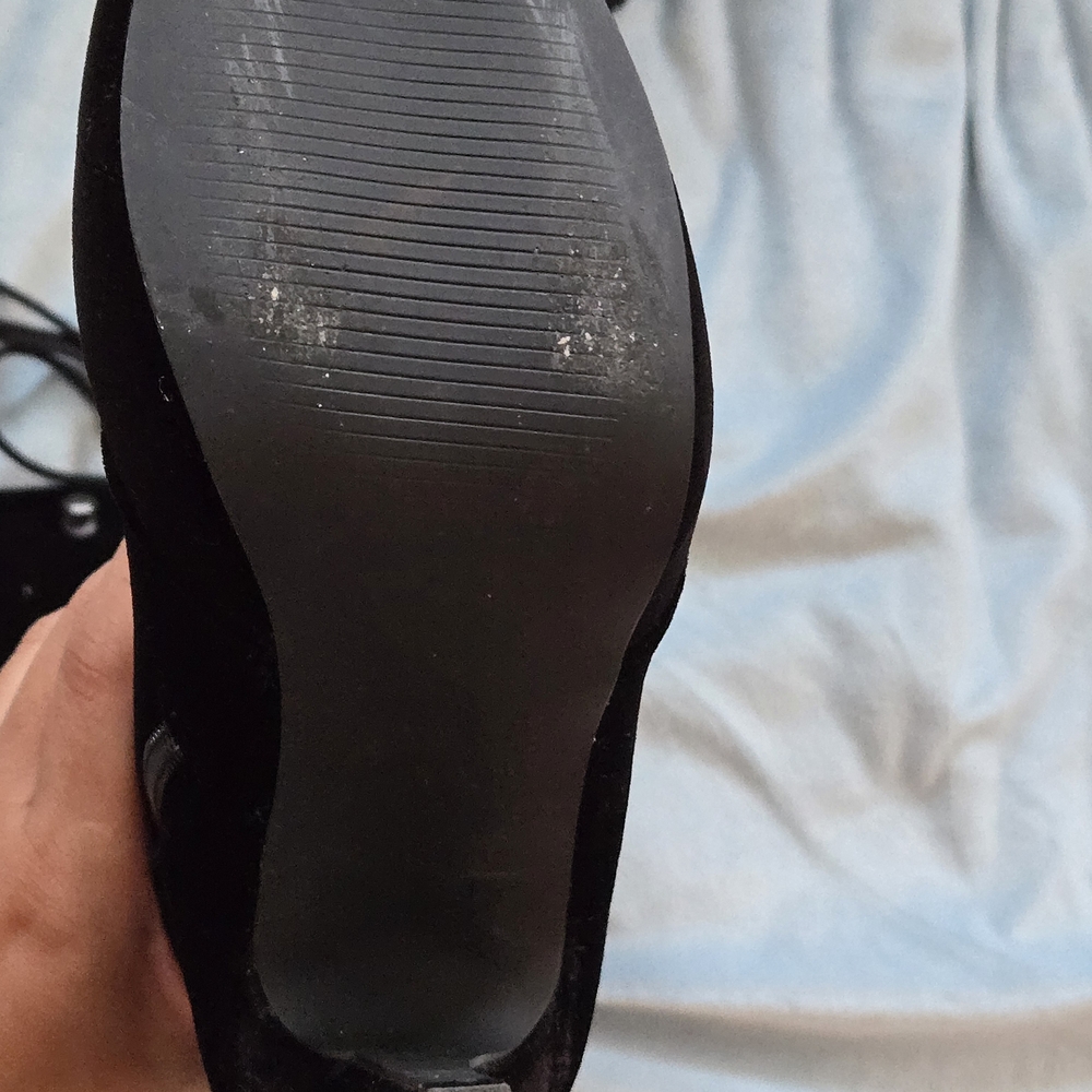 Black Velvet Lace-Up Over-the-Knee Heeled Boots - Picture 3 of 4